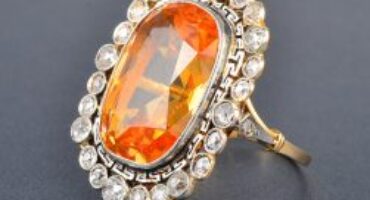 Antique yg diamond & precious topaz ring