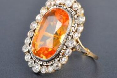 Antique yg diamond & precious topaz ring