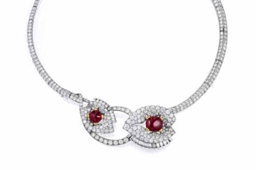 Art Deco Cartier Diamond, Ruby Necklace/Brooch Set