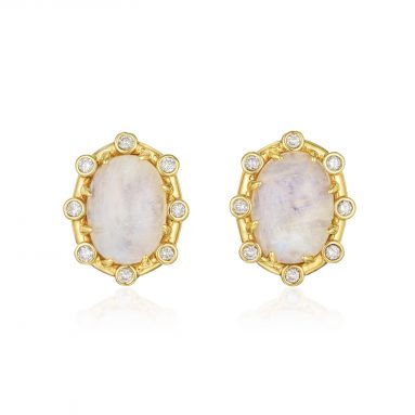 Tony Duquette Moonstone and Diamond Earclips- Fortuna Fine Jewelry Auction