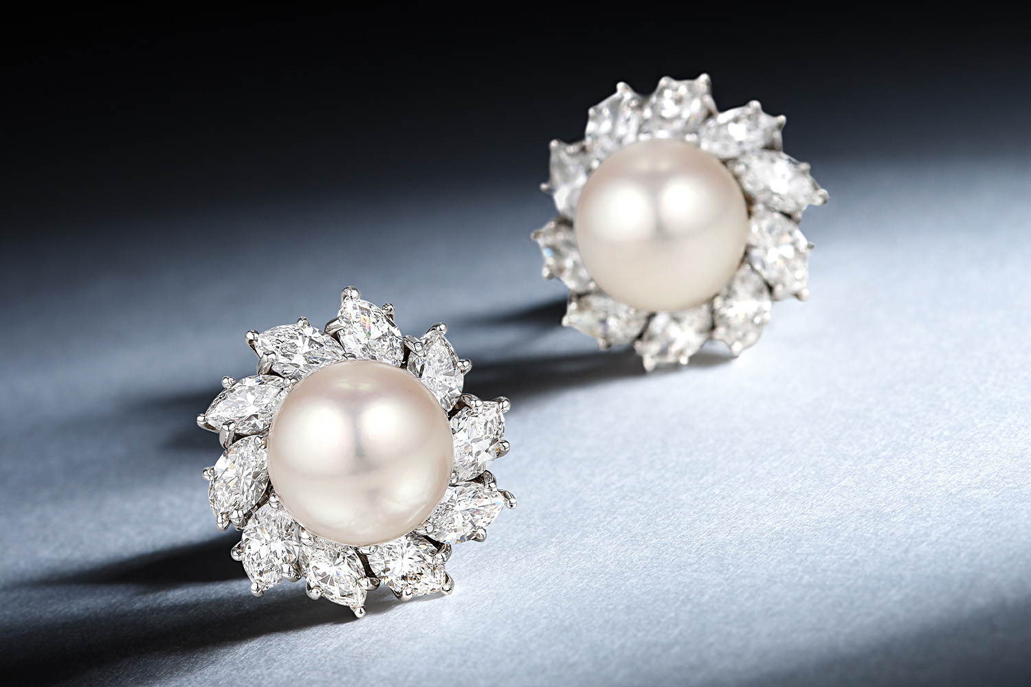 Harry Winston Diamond Pearl Earrings - Fortuna NYC Fine Jewelry Auction