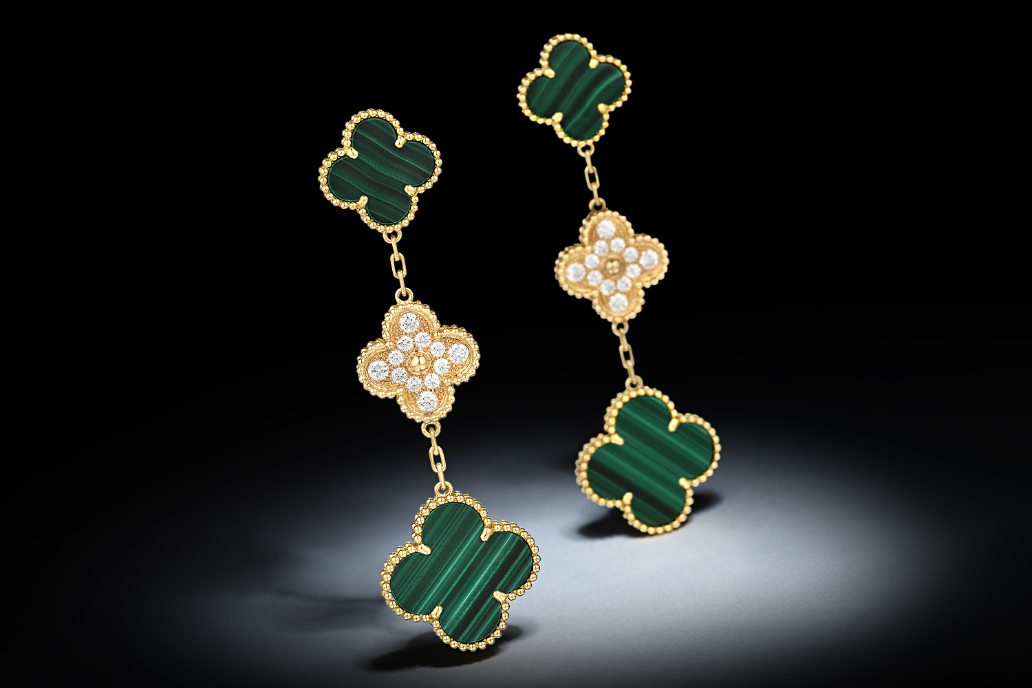 Van Cleef & Arpels Magic Alhambra Malachite and Diamond Earrings - Fortuna Fine Jewelry Auction NYC