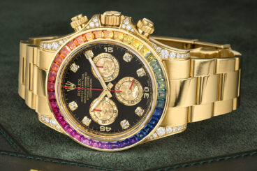 ROLEX DAYTONA "RAINBOW" IN 18K GOLD WITH BOX AND PAPERS